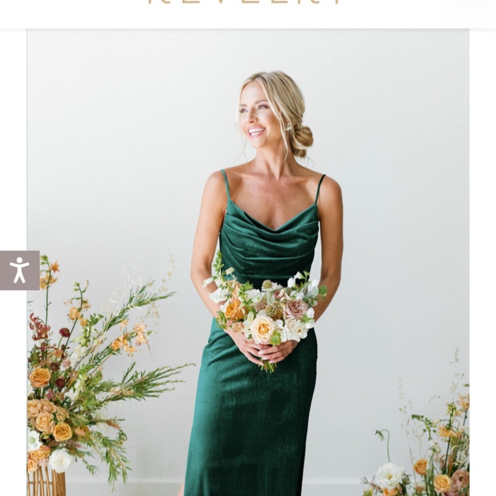 Revelry Skye velvet green bridesmaid dress
